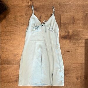 Elegant Women's Satin Slip Dress - Light Blue